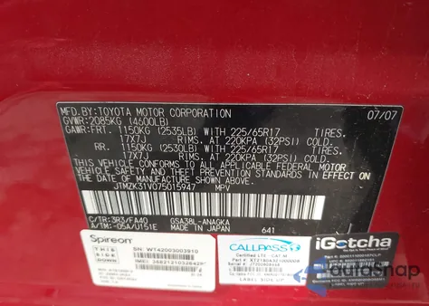 2007 Toyota Rav4 Limited z USA, uszkodzony, nr VIN JTMZK31V075015947